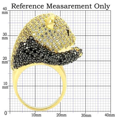 Alamode gold and ruthenium brass ring featuring AAA grade jet CZ gemstones, showcasing intricate design and shiny finish.