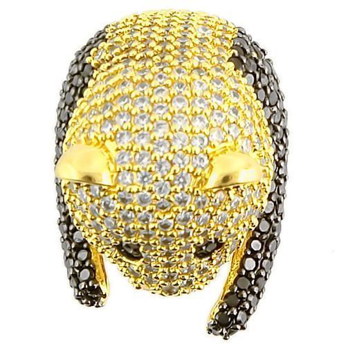Alamode Gold+Ruthenium brass ring with AAA grade jet CZ gemstone, showcasing a stylish and elegant jewelry design.