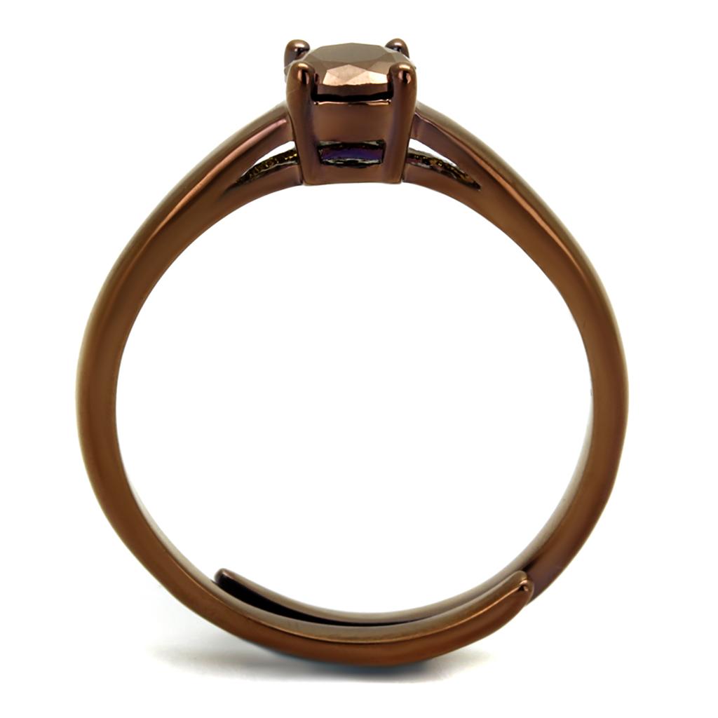 Alamode 3W1147 IP Coffee brass ring with AAA grade cubic zirconia in light coffee color, showcasing a detailed jewelry design.