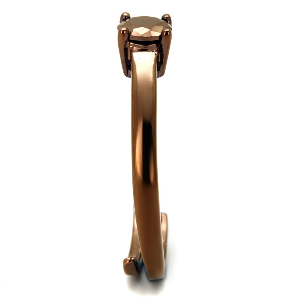 Alamode 3W1147 IP coffee light brass ring with AAA grade cubic zirconia in light coffee color, showcasing a detailed jewelry design.