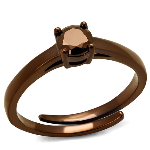 Alamode IP Coffee light brass ring with AAA grade CZ gemstone, featuring a stylish design and light coffee color overlay.