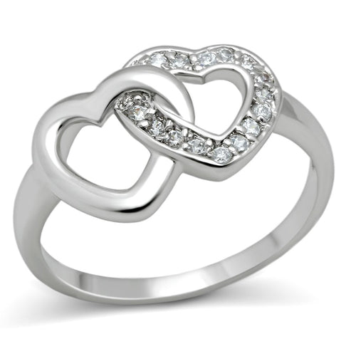 Alamode rhodium brass ring featuring a clear AAA grade cubic zirconia stone, showcasing a shiny, elegant design.