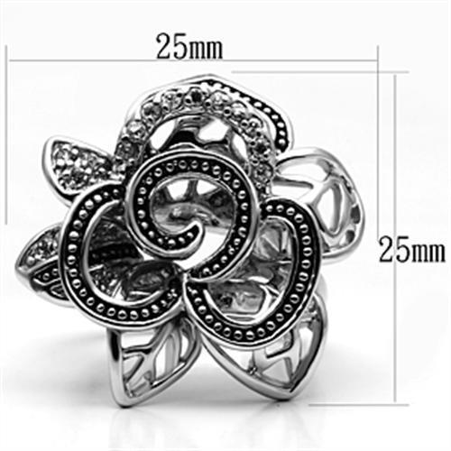 Alamode 3W261 rhodium brass ring featuring a clear AAA grade cubic zirconia gemstone.