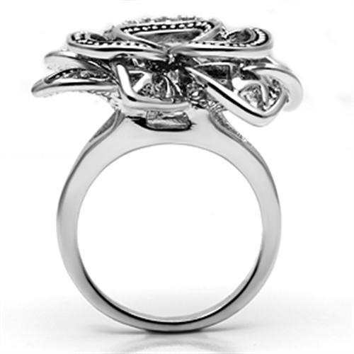 Alamode 3W261 rhodium brass ring featuring a clear AAA grade cubic zirconia gemstone.