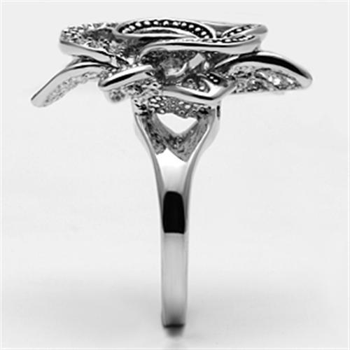 Alamode rhodium brass ring featuring a clear AAA grade cubic zirconia gemstone, showcasing intricate design and sparkling elegance.