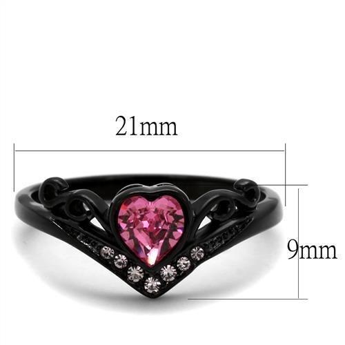 Alamode TK2192 black ion plated stainless steel ring with top grade crystal in rose color, showcasing a sleek and elegant design.