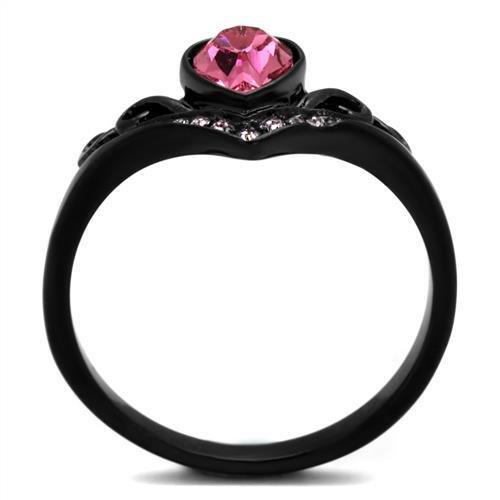 Alamode TK2192 black ion-plated stainless steel ring with a top-grade crystal in rose, showcasing a sleek and elegant design.