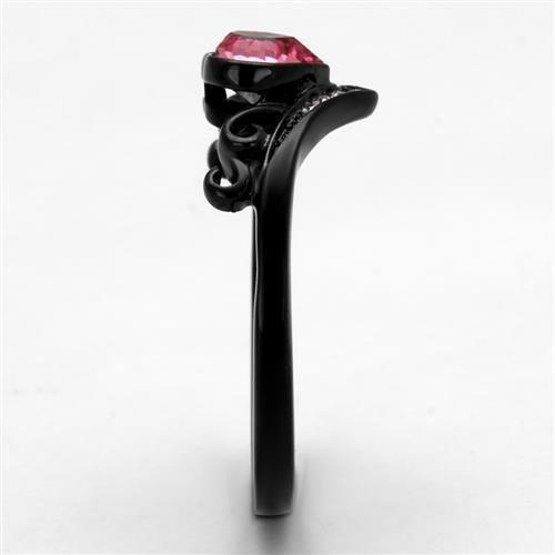 Alamode TK2192 black ion-plated stainless steel ring with rose top-grade crystal, showcasing a sleek and elegant design.