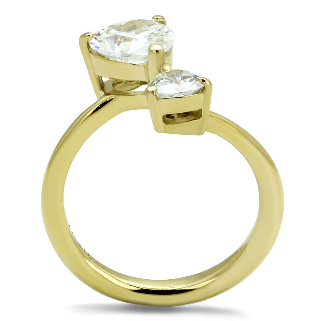 Alamode TK3093 stainless steel ring with IP gold ion plating and clear AAA grade CZ gemstone, showcasing a sleek, elegant design.