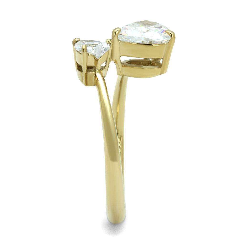 Alamode TK3093 stainless steel ring with IP gold ion plating and AAA grade clear CZ gemstone, showcasing a sleek and elegant design.