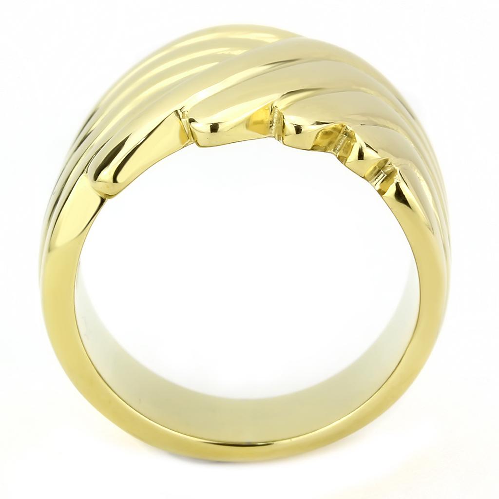 Alamode TK3576 stainless steel ring with IP gold ion plating, simple band design with no stones, close-up view.