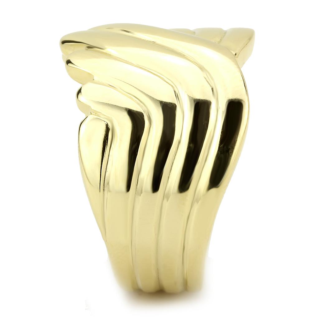 Alamode stainless steel ring with IP gold ion plating, sleek design, no stones, showcasing a modern jewelry style.