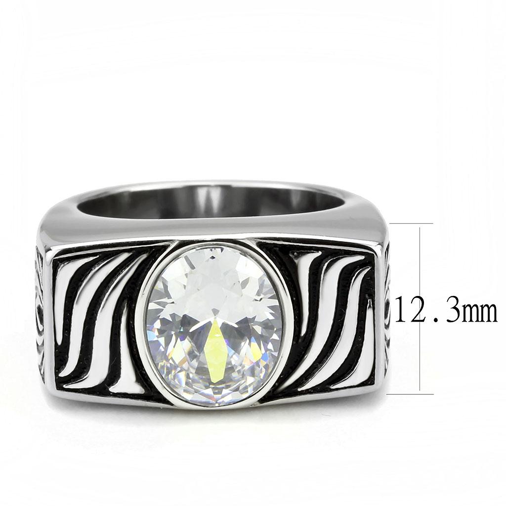 Alamode TK3620 high polished stainless steel ring with AAA grade clear cubic zirconia, showcasing a sleek, shiny design.