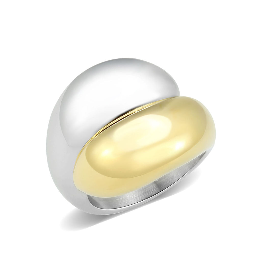 Alamode TK3887 two-tone IP gold stainless steel ring with no stone, featuring a sleek, modern design and smooth finish.