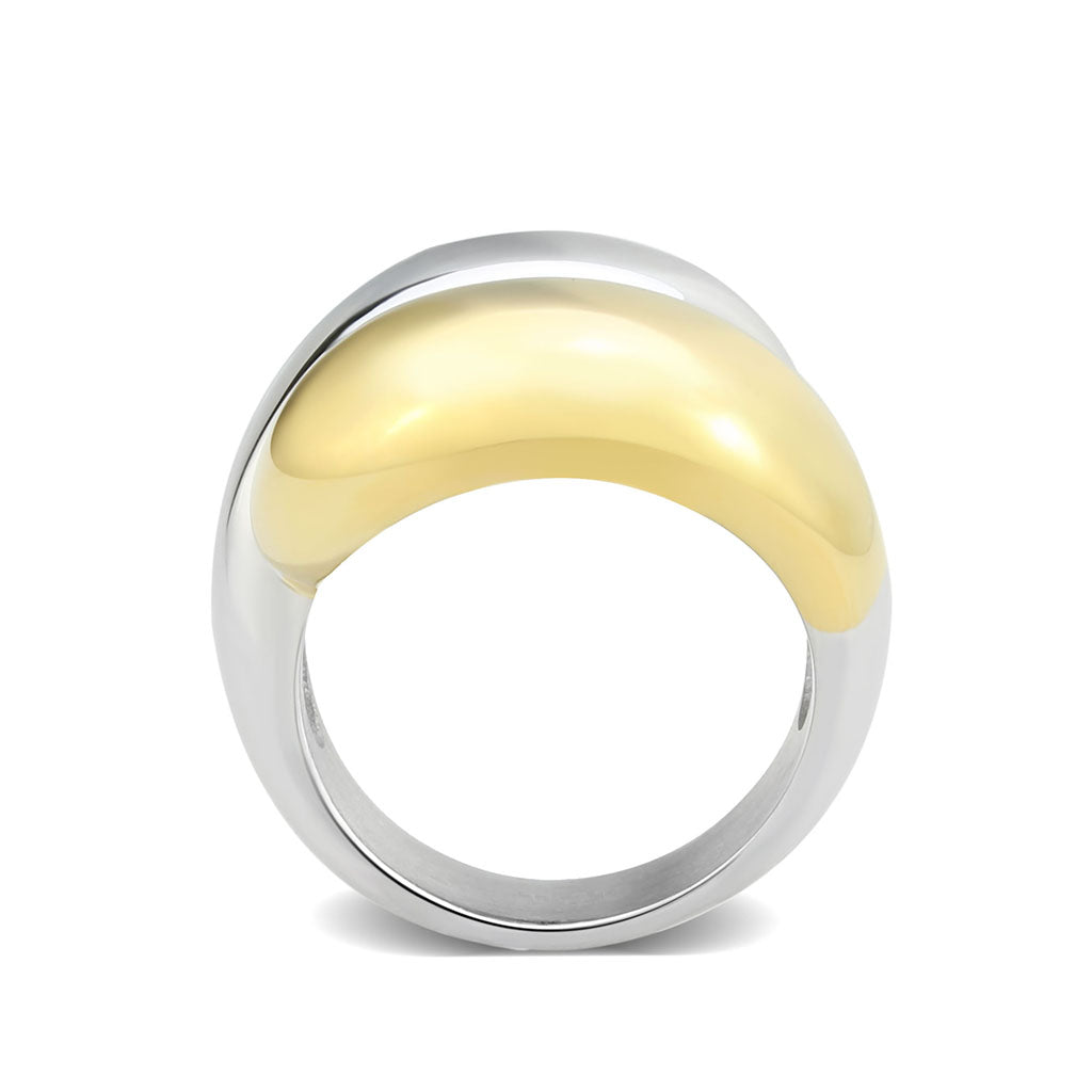 Alamode TK3887 two-tone IP gold stainless steel ring with a sleek, polished finish and no stone, displayed on a white background.