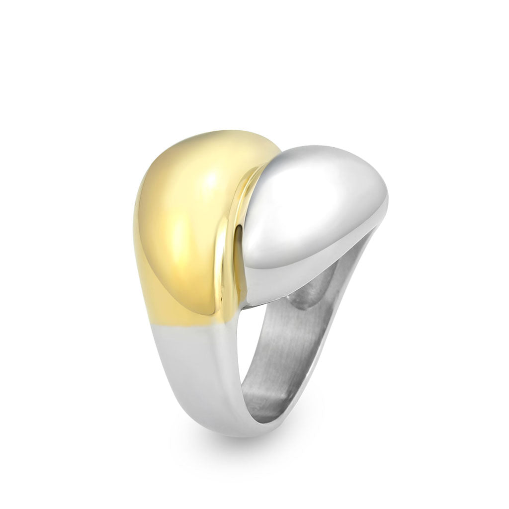 Alamode TK3887 two-tone IP gold stainless steel ring with no stone, featuring a sleek, polished design and modern style.