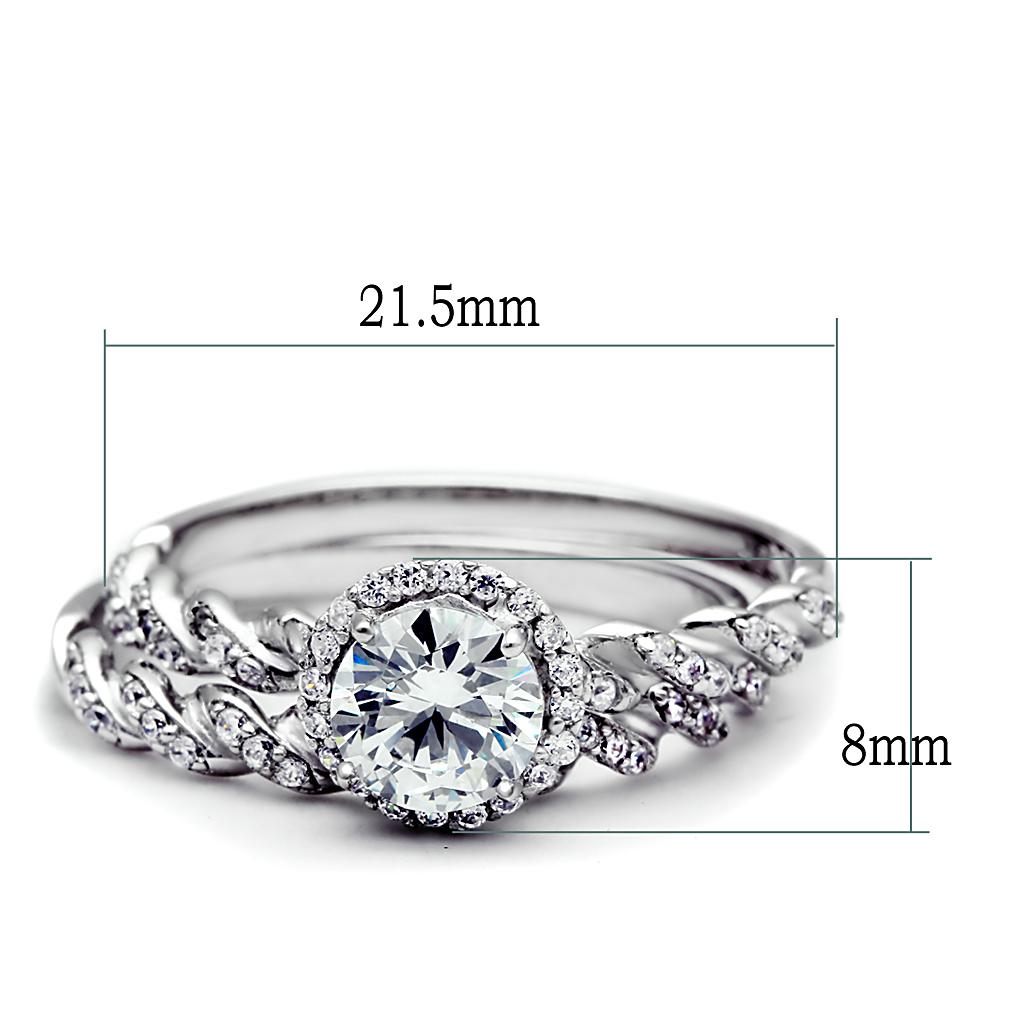 Alamode Rhodium 925 Sterling Silver Ring with AAA Grade Clear CZ gemstone, showcasing a sleek, polished design.