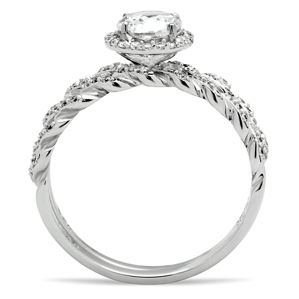Rhodium 925 sterling silver ring with AAA grade clear cubic zirconia from Alamode, showcasing a polished band and sparkling stone.