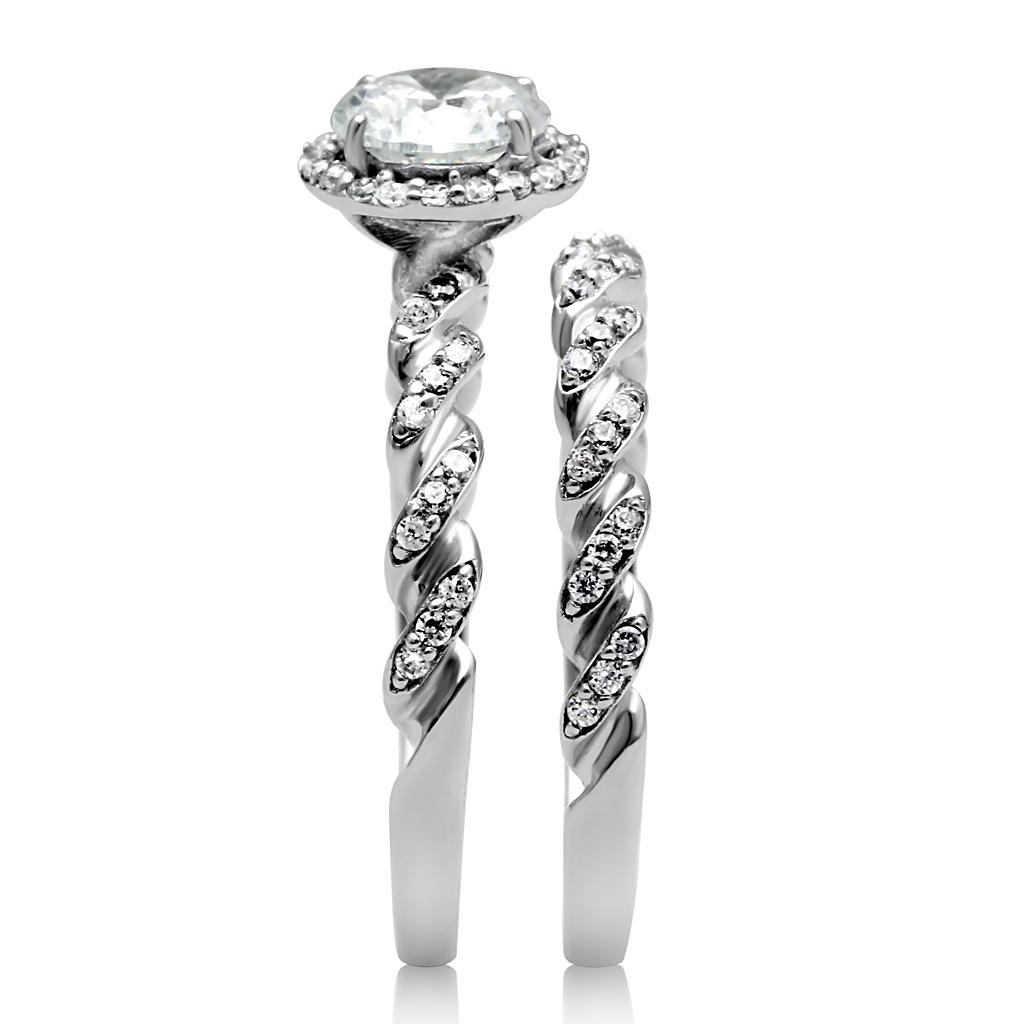 Alamode Rhodium 925 Sterling Silver Ring with AAA Grade Clear CZ gemstone, showcasing a sleek, elegant design and sparkling stone.