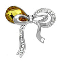 Alamode LO2846 imitation rhodium white metal brooch with synthetic glass bead in topaz, featuring intricate detailing and a polished finish.