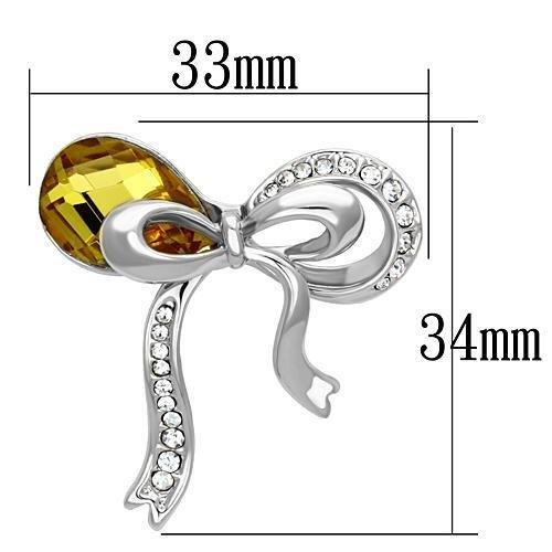 Alamode LO2846 imitation rhodium white metal brooch with a synthetic glass bead in topaz, showcasing intricate jewelry design.