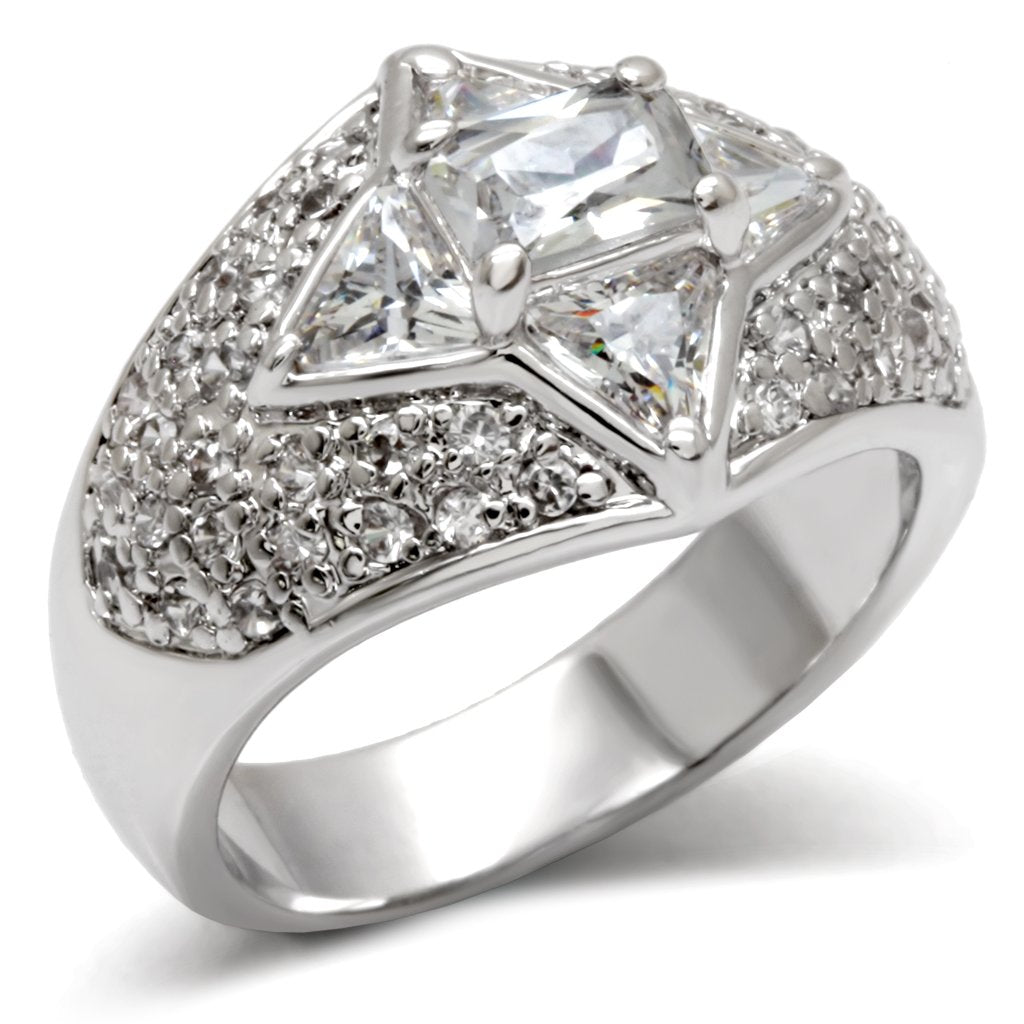 High-polished 925 sterling silver ring with AAA grade clear cubic zirconia from Alamode, showcasing a shiny, elegant design.