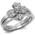 Alamode TK099 stainless steel ring with high polish finish and clear AAA grade cubic zirconia, showcasing a sleek, modern design.