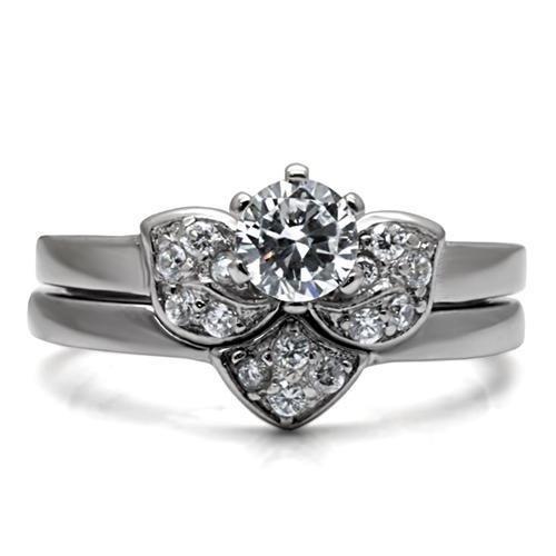 Alamode TK099 high-polished stainless steel ring with AAA grade clear cubic zirconia, showcasing a sleek, shiny design.