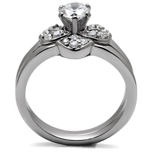 Alamode TK099 high-polished stainless steel ring with AAA grade clear cubic zirconia, showcasing a sleek, elegant design.