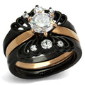 Alamode TK2189 stainless steel ring with IP rose gold and black ion plating, featuring AAA grade clear CZ gemstone.
