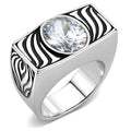 Alamode TK3620 high-polished stainless steel ring with clear AAA grade cubic zirconia, showcasing a sleek, shiny design.