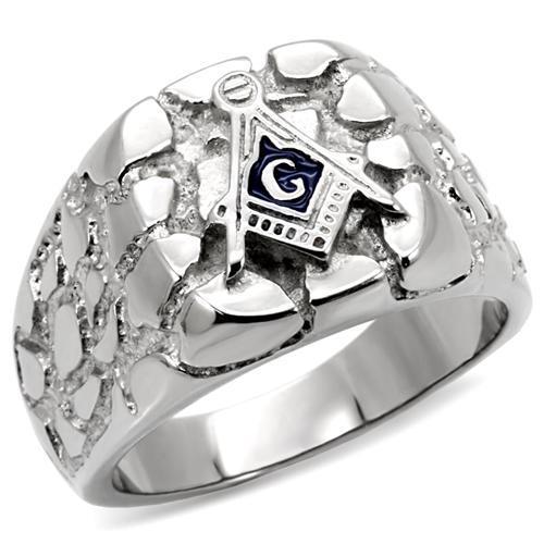Alamode stainless steel ring with a high-polished, no-plating finish and no stone, showcasing a sleek, reflective surface.